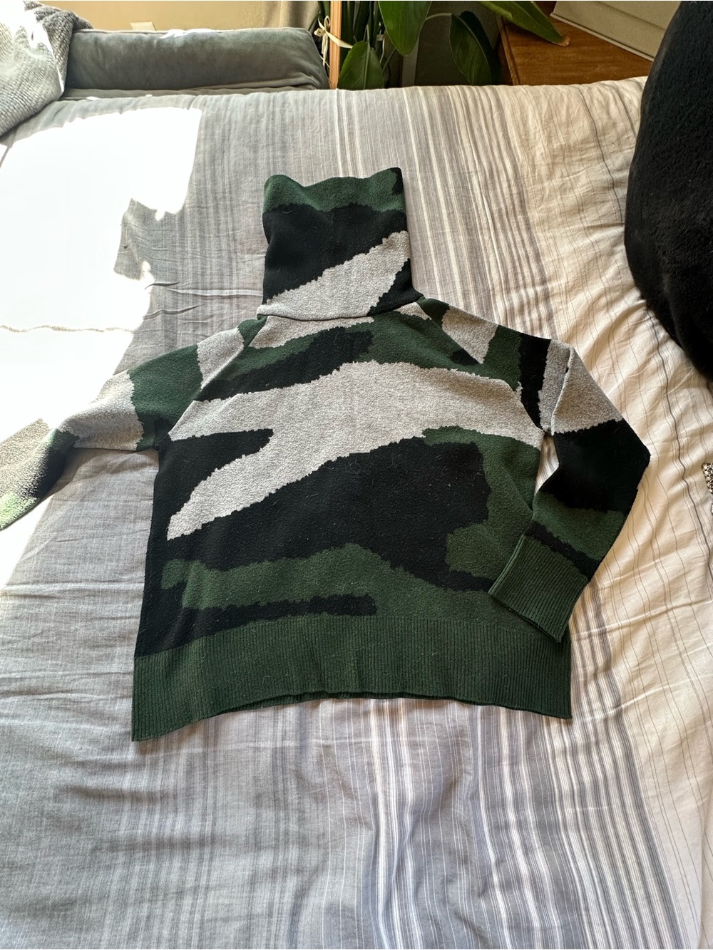 Camo Pattern Turtleneck Sweater in Olive Green and Black